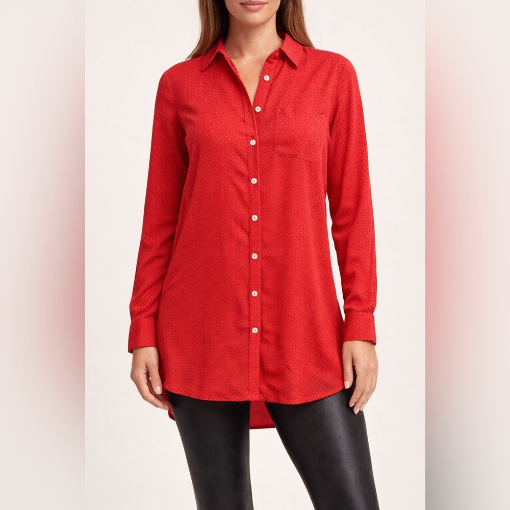 Foxcroft Red and Black Polka Dot Women's Button-Down Shirt